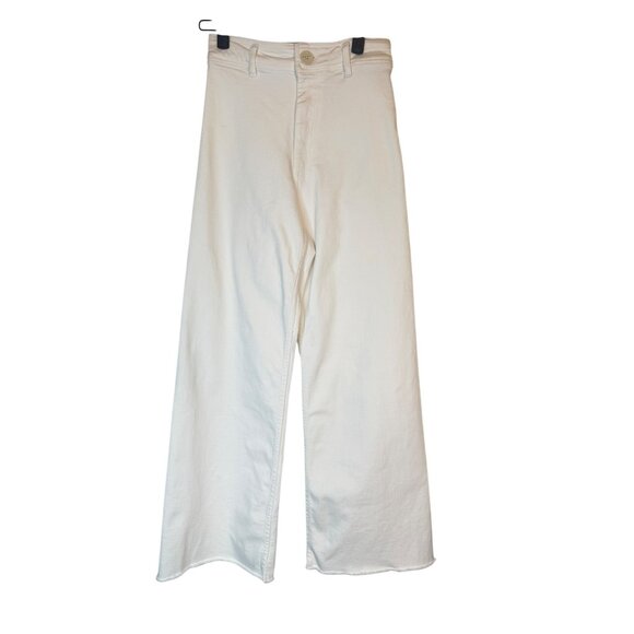 ZARA Size 2 White Wide-Leg Frayed Hem High Waisted Denim Jeans - Picture 1 of 14